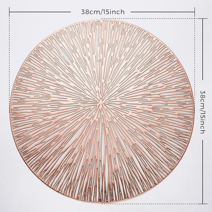 Round Placemats Set of 6 Rose Gold Metallic Vinyl 15 Inch Table Mats