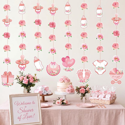 8 Pcs Pink Rose Gold Baby Shower Decorations for Girl Garlands