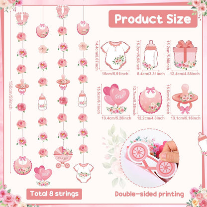 8 Pcs Pink Rose Gold Baby Shower Decorations for Girl Garlands