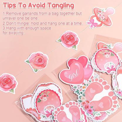 8 Pcs Pink Rose Gold Baby Shower Decorations for Girl Garlands