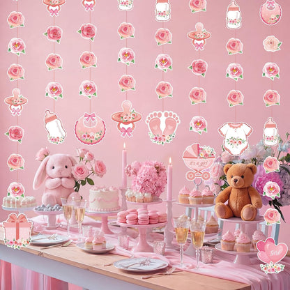 8 Pcs Pink Rose Gold Baby Shower Decorations for Girl Garlands