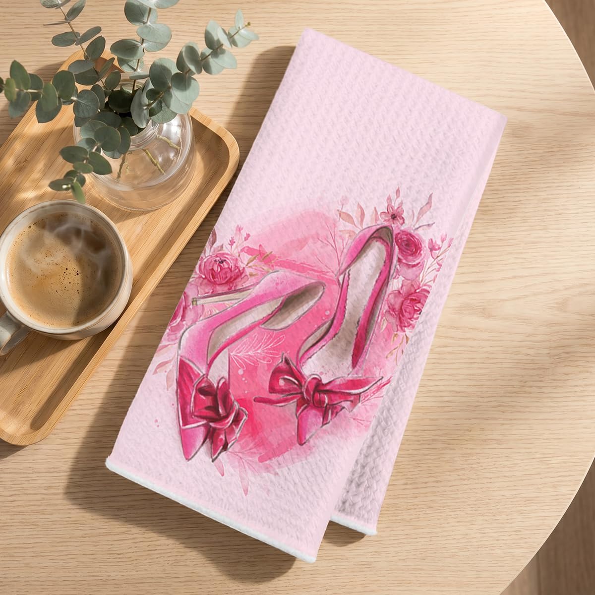 4 Pcs Pink Hand Towels for Bathroom, Perfume Bow Decor Reusable Tea Towels