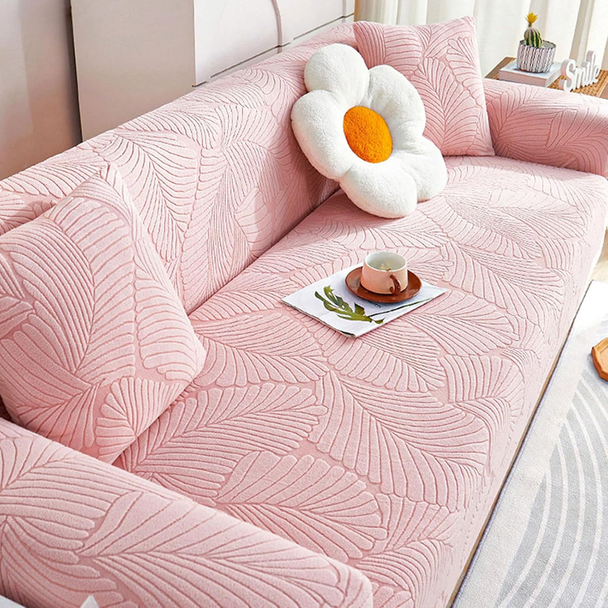 Sofa Covers Elastic, Couch Covers for Sofa with Chaise, Machine Washable Sofa Slipcovers, Couch Blanket Cover Soft, Sofa Covers Sectional L Shape (Pink 1 Seat)