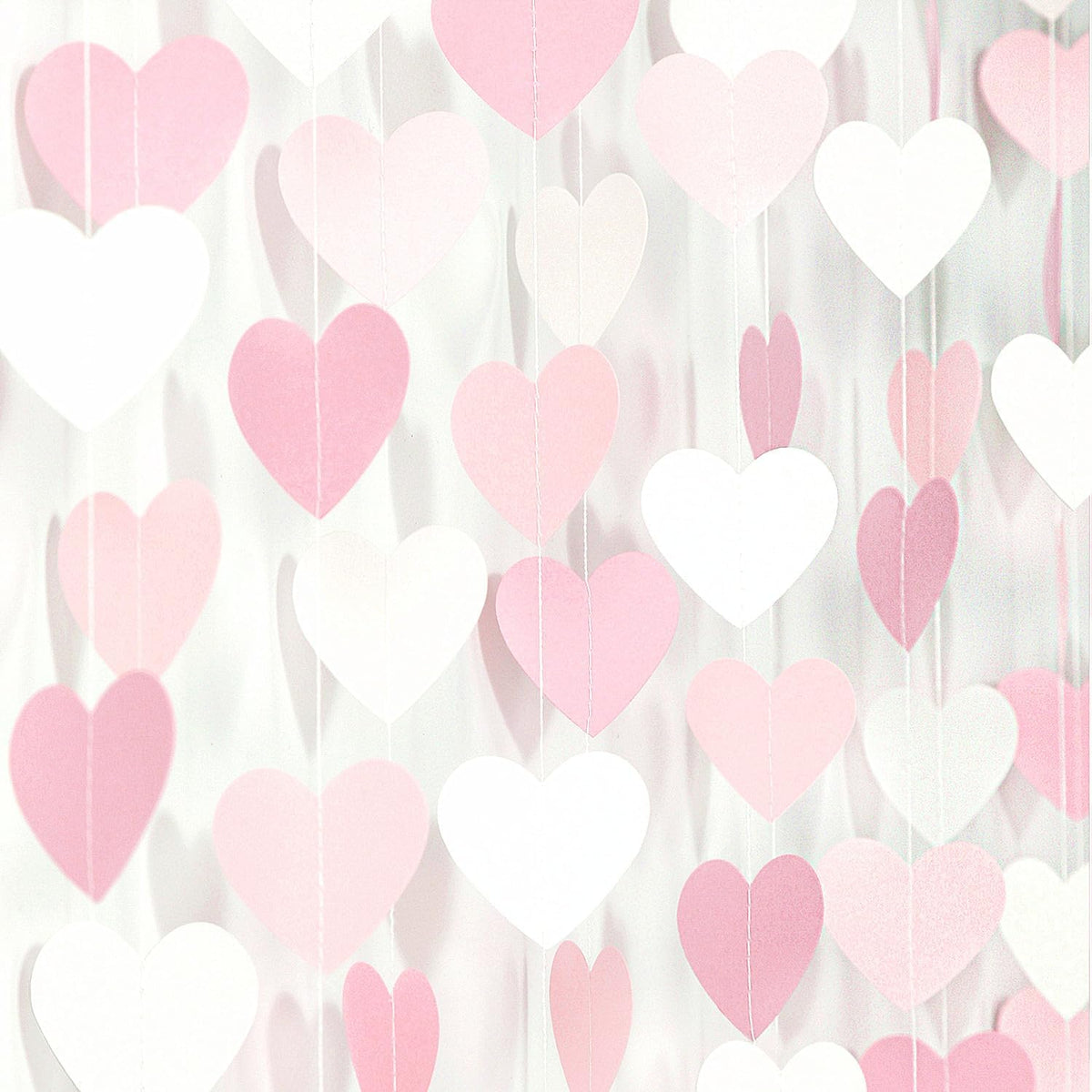 Pink-White Girls Birthday Party-Decorations Heart-Garland - 52Ft Valentines Day Proposal Galentines Wedding Paper Streamers Banner,Baby Bridal Shower Engagement Bachelorette Decor