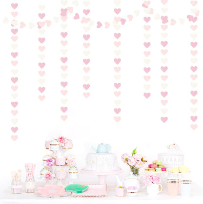 Pink-White Girls Birthday Party-Decorations Heart-Garland - 52Ft Valentines Day Proposal Galentines Wedding Paper Streamers Banner,Baby Bridal Shower Engagement Bachelorette Decor