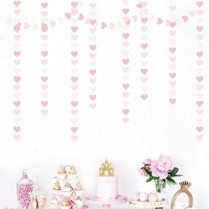 Pink-White Girls Birthday Party-Decorations Heart-Garland - 52Ft Valentines Day Proposal Galentines Wedding Paper Streamers Banner,Baby Bridal Shower Engagement Bachelorette Decor