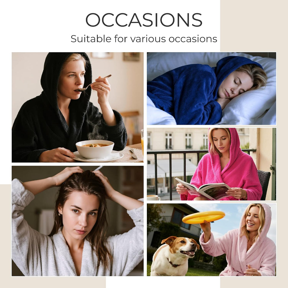 Women's Hooded Robe, Soft Warm Fleece Bathrobe, Cozy Loungewear