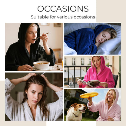 Women's Hooded Robe, Soft Warm Fleece Bathrobe, Cozy Loungewear