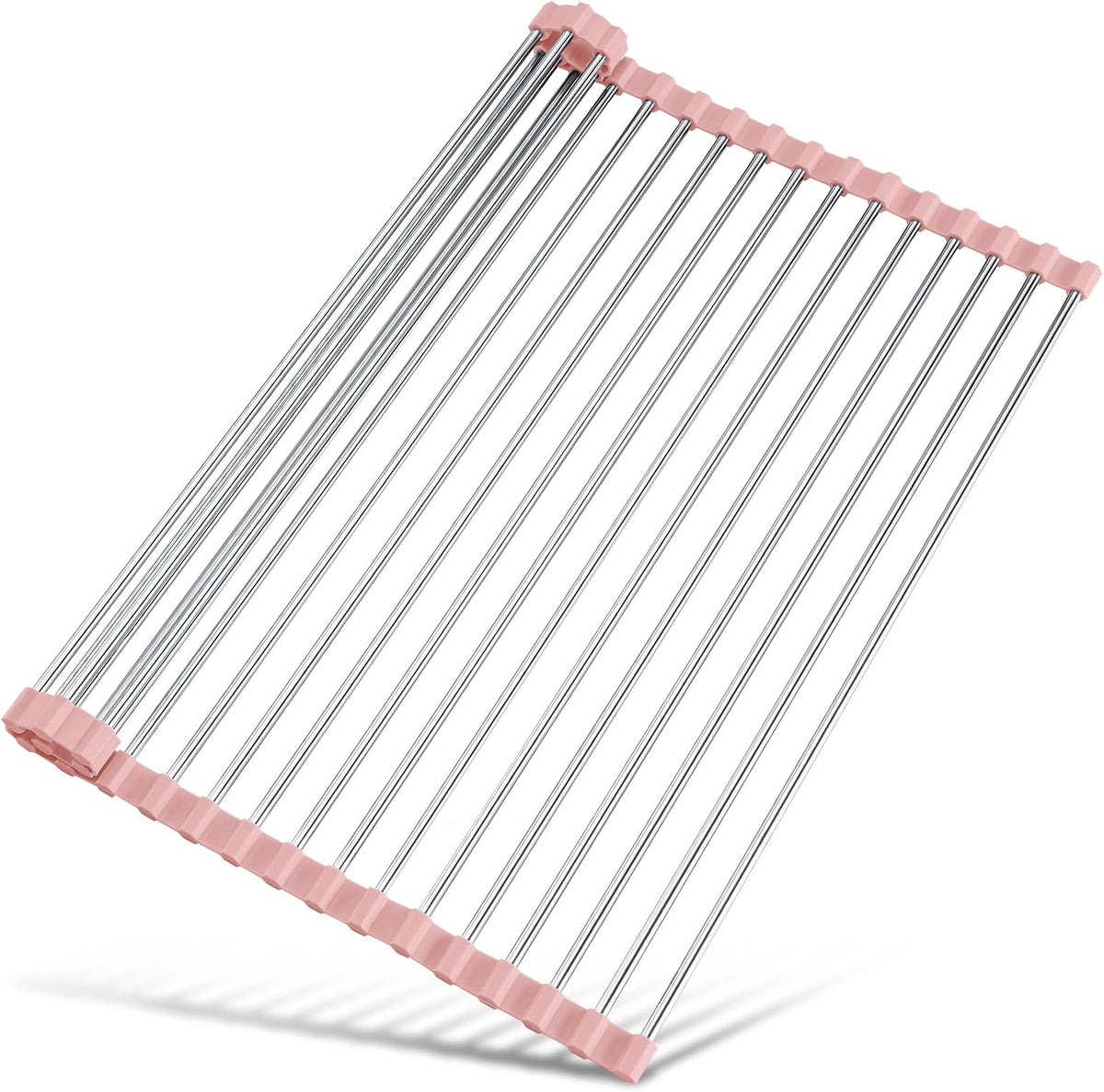 Roll Up Dish Drying Rack Over Sink, 304 Steel, 17.7x15.5, Pink