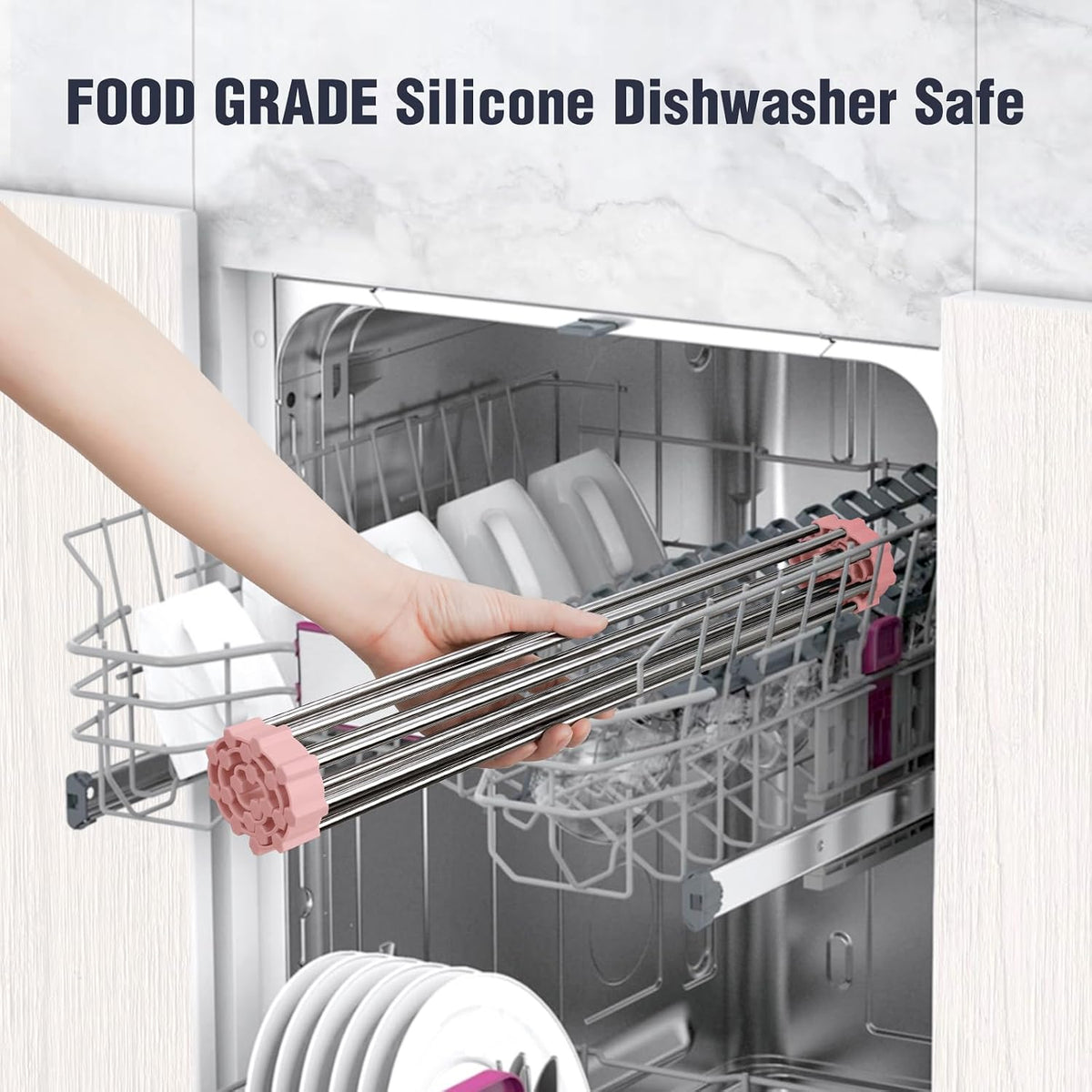 Roll Up Dish Drying Rack Over Sink, 304 Steel, 17.7x15.5, Pink