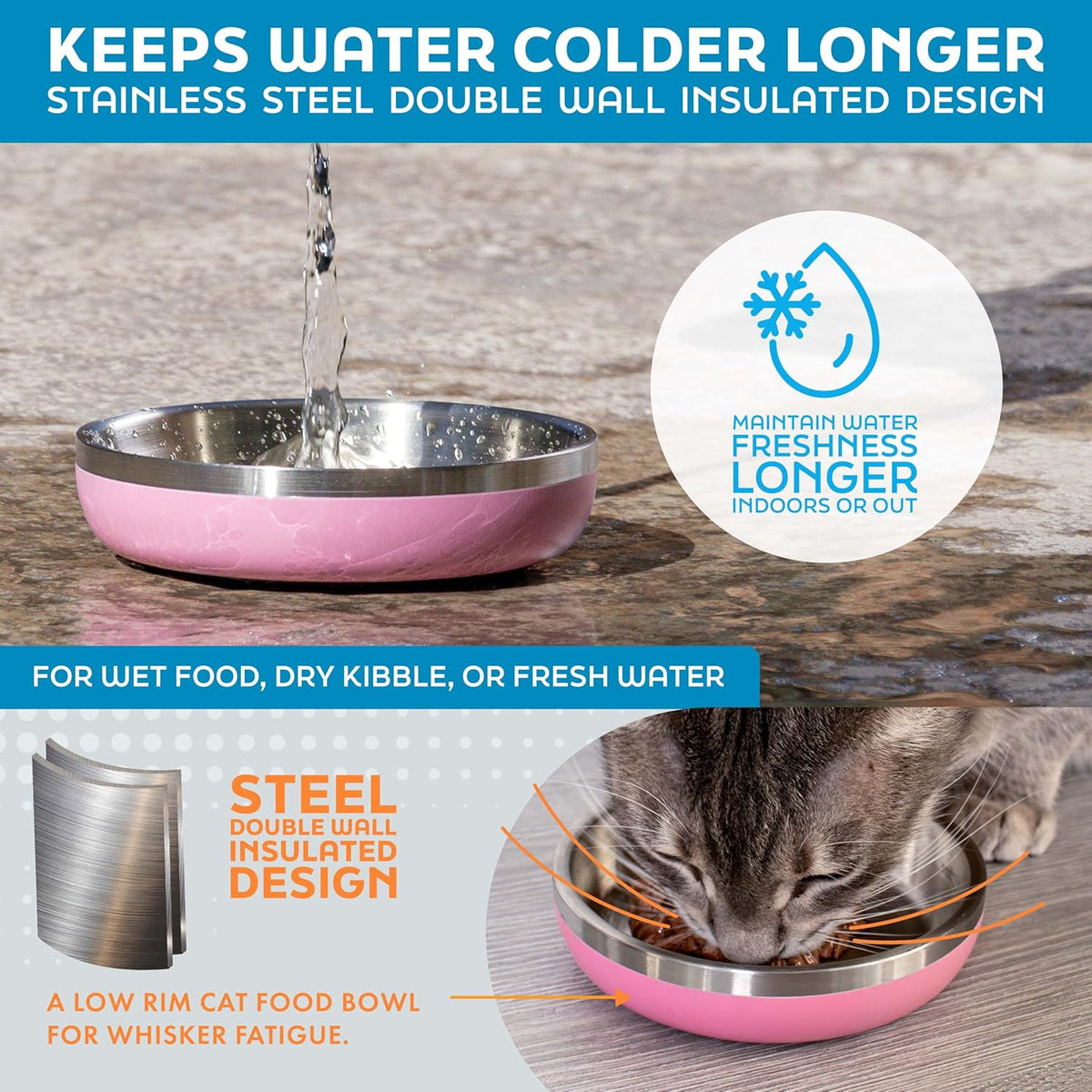Stainless Steel Cat Bowls 9 oz Heavy Duty Hyper Pink