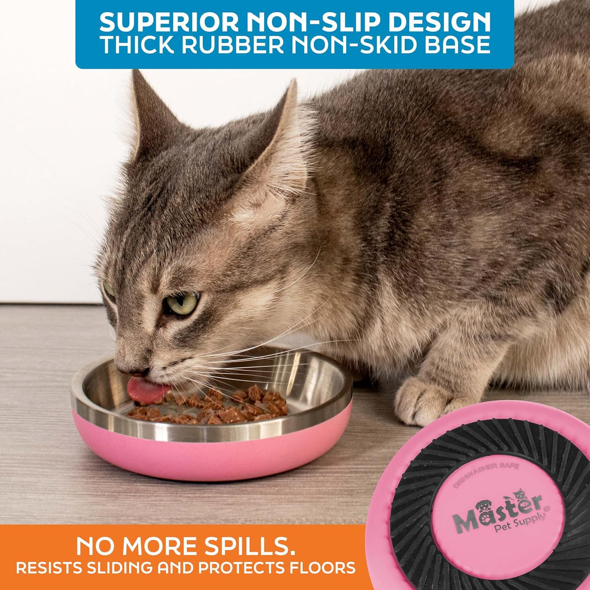 Stainless Steel Cat Bowls 9 oz Heavy Duty Hyper Pink
