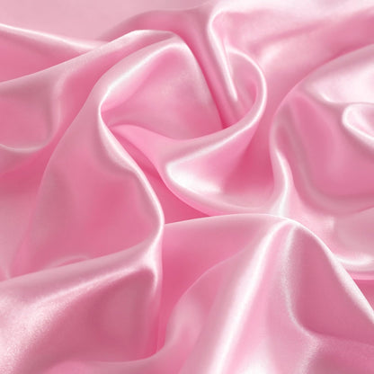 Twin Satin Bed Sheet Set, 3 Pieces Bed Sheet Set with Silky Solid Color, 1 Deep Pocket Fitted Sheet, 1 Flat Sheet, and 1 Pillowcase, Pink