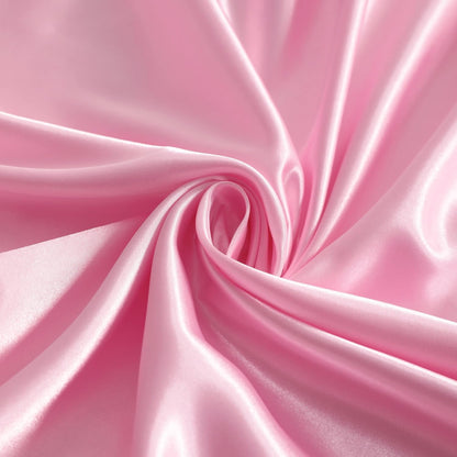 Twin Satin Bed Sheet Set, 3 Pieces Bed Sheet Set with Silky Solid Color, 1 Deep Pocket Fitted Sheet, 1 Flat Sheet, and 1 Pillowcase, Pink