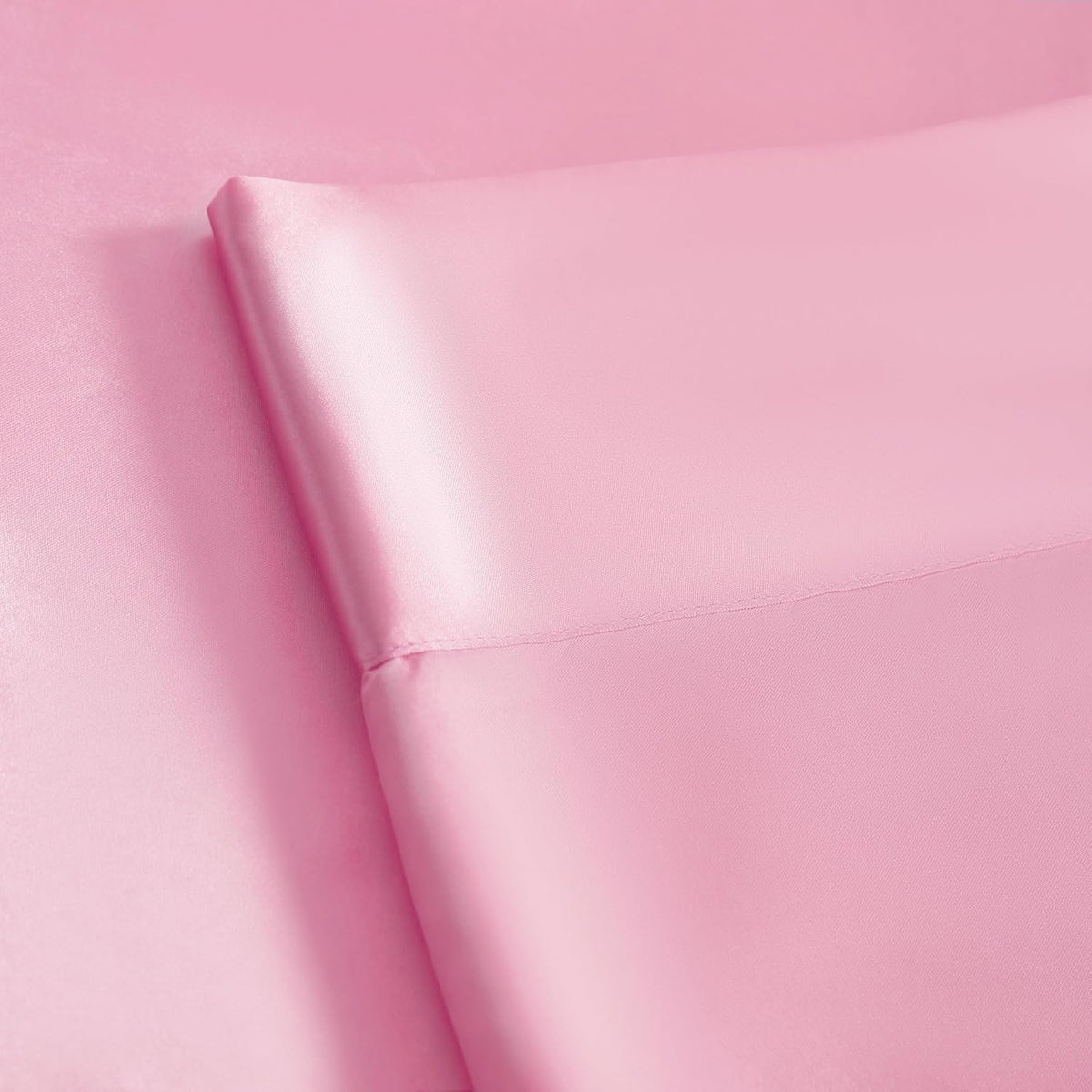 Twin Satin Bed Sheet Set, 3 Pieces Bed Sheet Set with Silky Solid Color, 1 Deep Pocket Fitted Sheet, 1 Flat Sheet, and 1 Pillowcase, Pink