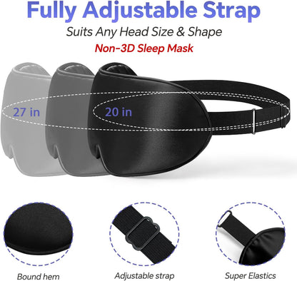 Silk Flat Sleep Eye Mask for Men Women, Non-3D, Black & Pink