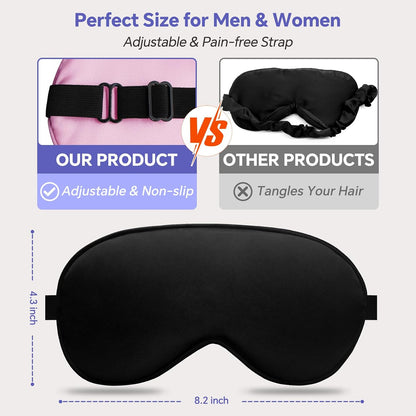 Silk Flat Sleep Eye Mask for Men Women, Non-3D, Black & Pink