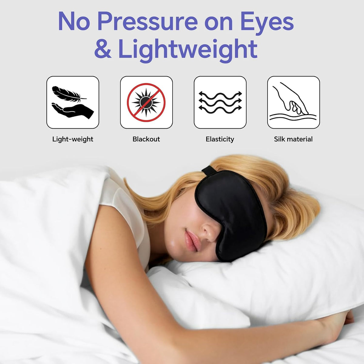 Silk Flat Sleep Eye Mask for Men Women, Non-3D, Black & Pink