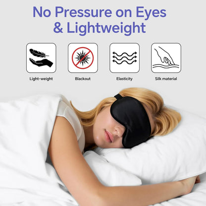 Silk Flat Sleep Eye Mask for Men Women, Non-3D, Black & Pink