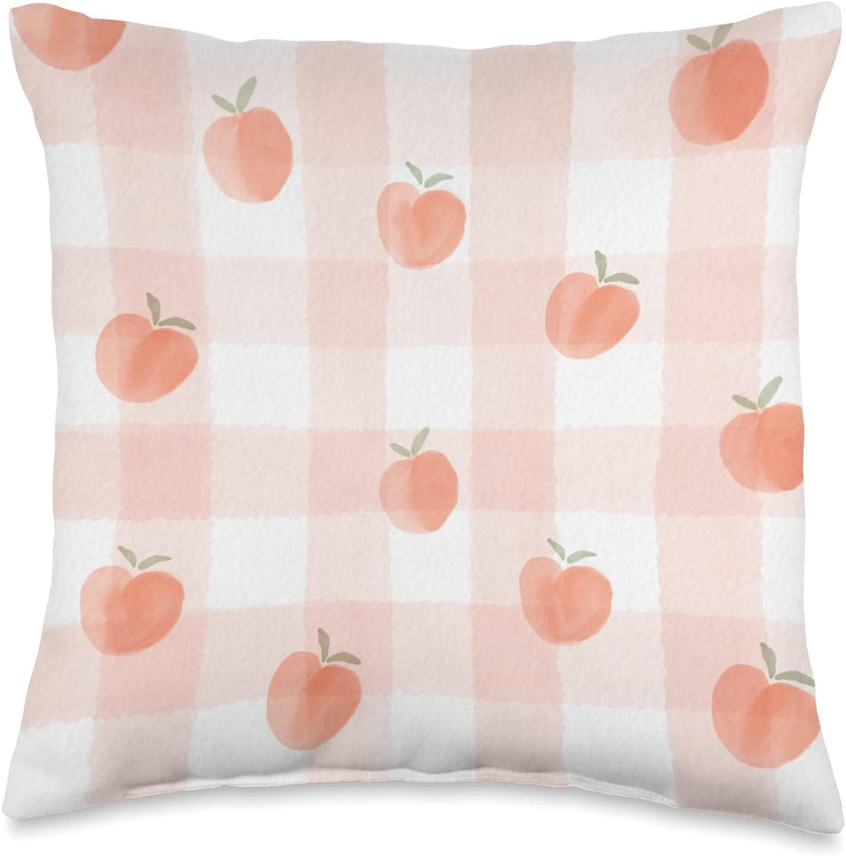 Cute Peaches on Peach And White Background Plaid Throw Pillow