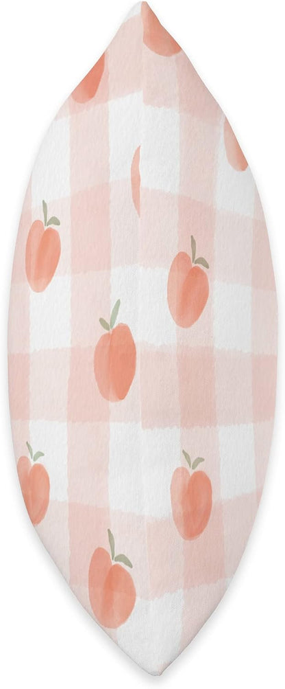 Cute Peaches on Peach And White Background Plaid Throw Pillow