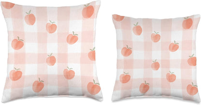 Cute Peaches on Peach And White Background Plaid Throw Pillow
