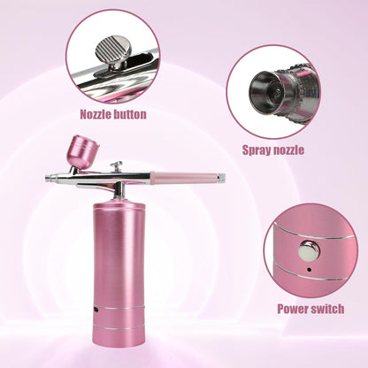 Oxygen Facial Machine – Handheld High Pressure Mist Spray Steamer for Skin Rejuvenation, Deep Cleaning, and Moisturizing – Portable, Rechargeable Airbrush for Home and Beauty Salon Use (Pink)