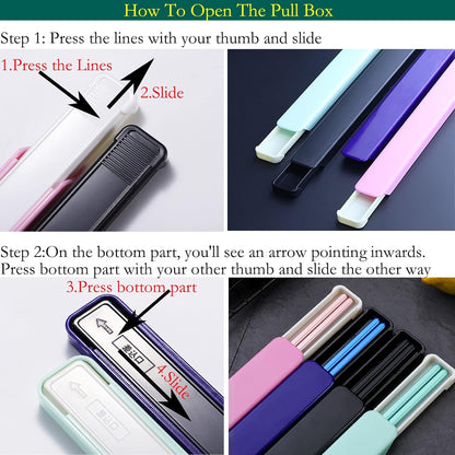 Metal Chopsticks With Case, 3 Pairs, Light Blue Green Pink