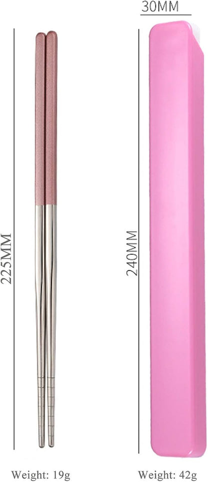 Metal Chopsticks With Case, 3 Pairs, Light Blue Green Pink