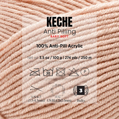 Soft DailyKnit DK Yarn, 100% Anti-Pilling Acrylic for Knitting Crocheting, Light Weight #3 (3.52 oz / 274 Yds) 1 Skein - Nude Peach