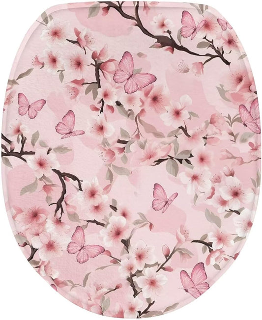 Pink Cherry Blossom Toilet Lid Cover Bathroom Decoration Accessories Bathroom Toilet Lid Soft Plush Seat Covers Seat Covers Fits Most Lids for Accessories Decor