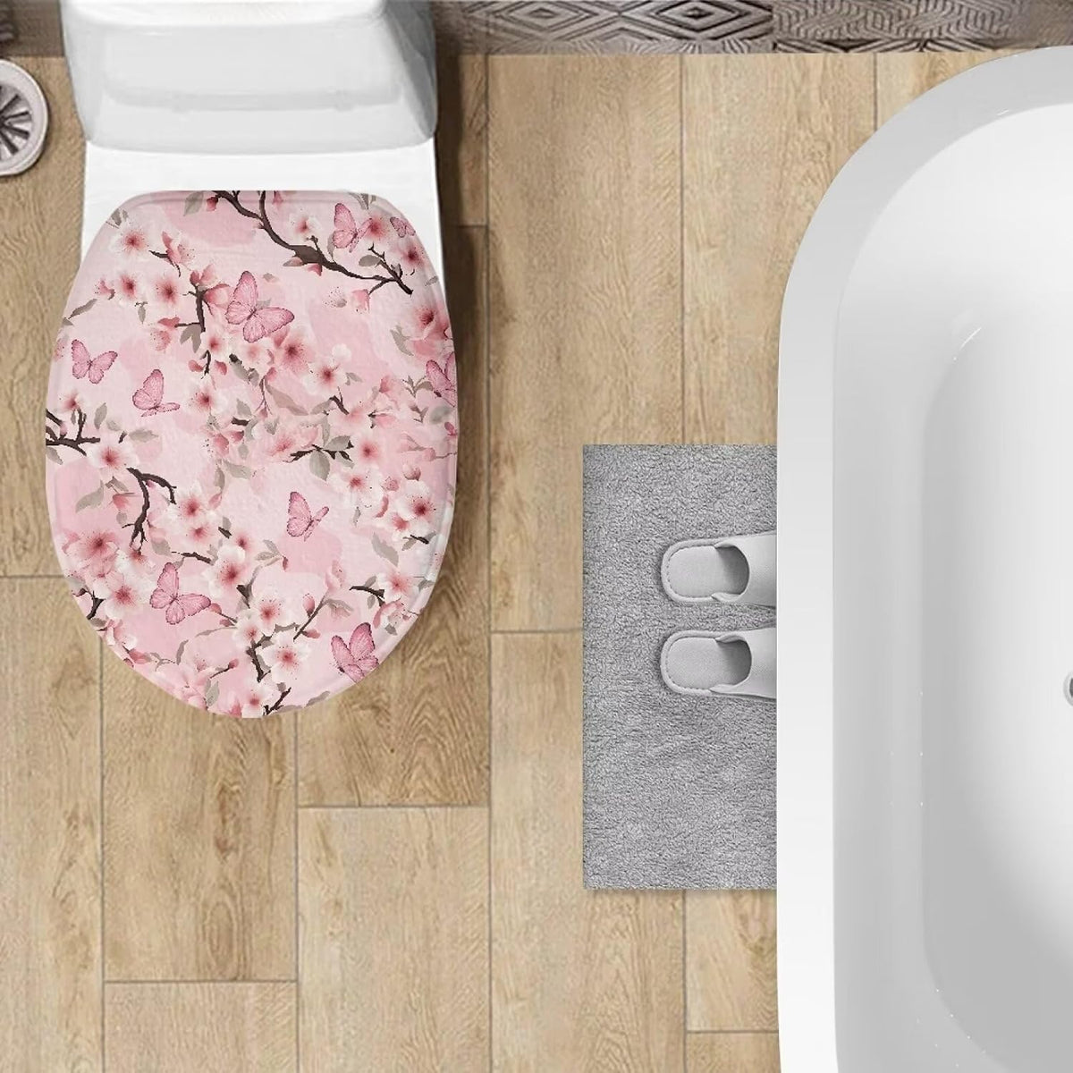 Pink Cherry Blossom Toilet Lid Cover Bathroom Decoration Accessories Bathroom Toilet Lid Soft Plush Seat Covers Seat Covers Fits Most Lids for Accessories Decor