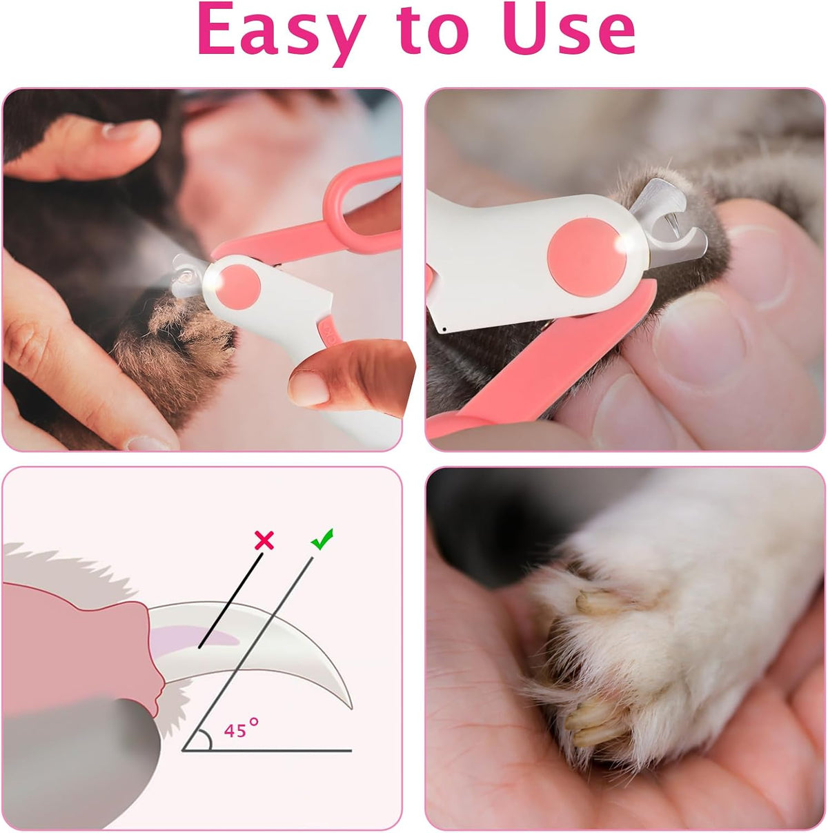 Small Animals Nail Clippers with LED Lights to Avoid Excessive Cutting and Sharp Blades - Professional Claw Trimmer for Tiny Dog Cat Kitten Bunny Rabbit Bird Guinea Pigs Ferret Hamsters (Pink)