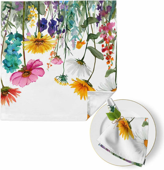 Spring Floral Cloth Napkins Set of 1 Pink Yellow Pink Flower Watercolor Daisy Plant Napkins Cloth Washable Reusable Soft Napkin for Birthday Party Wedding Dining Table Decorations 20x20 Inch