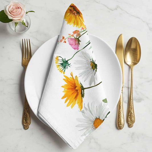 Spring Floral Cloth Napkins Set of 1 Pink Yellow Pink Flower Watercolor Daisy Plant Napkins Cloth Washable Reusable Soft Napkin for Birthday Party Wedding Dining Table Decorations 20x20 Inch