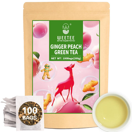 Ginger Peach Green Tea Bags 100 Count Low Caffeine Great for Iced