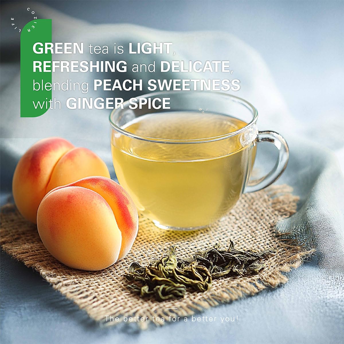 Ginger Peach Green Tea Bags 100 Count Low Caffeine Great for Iced