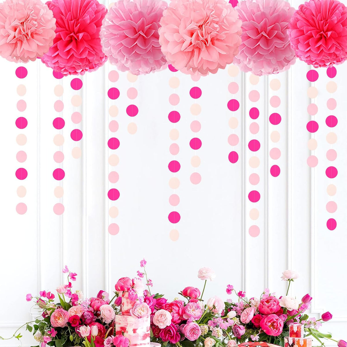 Hot-Pink Party-Decorations Paper-Garland Streamers Banner - 52Ft Galentines Valentines Day Girl Birthday Flamingo Baby Shower Engagement Wedding Bachelorette Hanging Decor