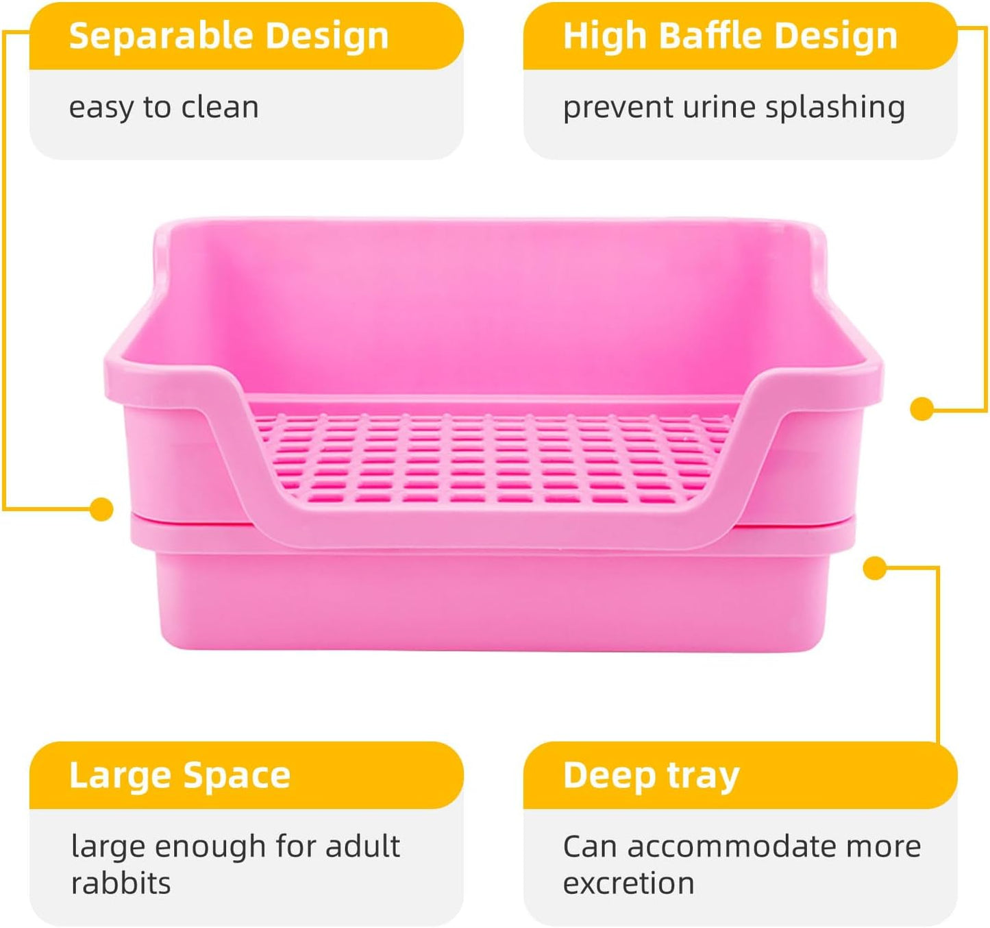 Large Rabbit Litter Box Rabbit Toilet Rabbit Potty Training Corner Huge Bunny Litter Pan with Plastic Grid Deep Dump Tray for Adult Small Animal (Pink)