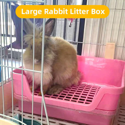 Large Rabbit Litter Box Rabbit Toilet Rabbit Potty Training Corner Huge Bunny Litter Pan with Plastic Grid Deep Dump Tray for Adult Small Animal (Pink)