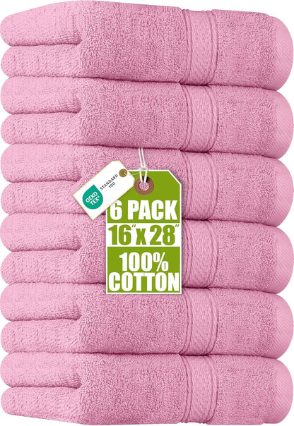 6 Pack Premium Hand Towels, 16x28 in, 600 GSM Cotton, Pink