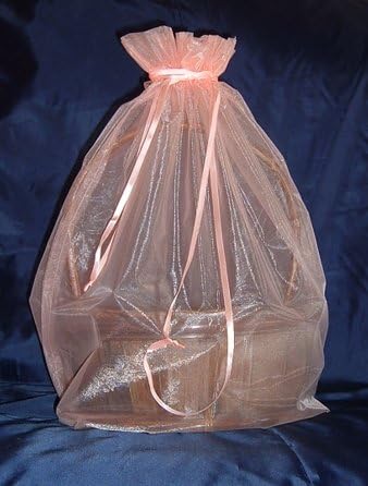 Organza Sheer Basket Bag Gift Pouch-22 x25 - Peach - Gift Baskets