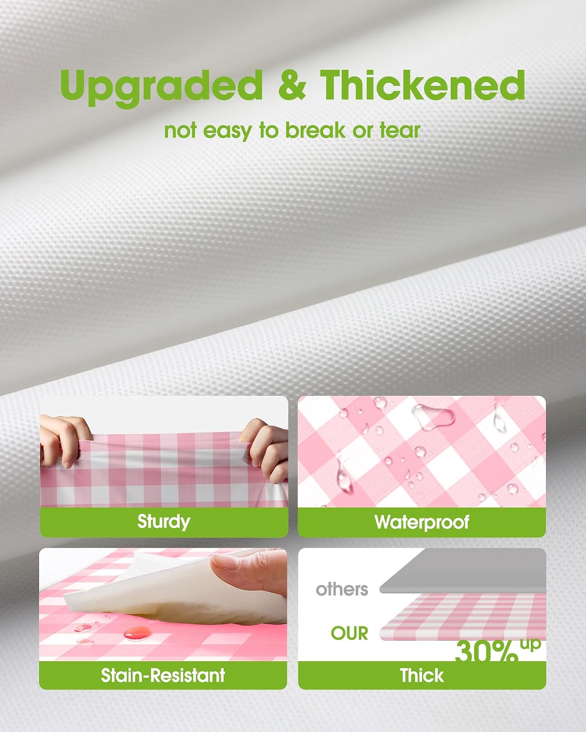 Plastic Table Cloth Disposable 8 Pack 54 x 108 Inch, Pink Plaid