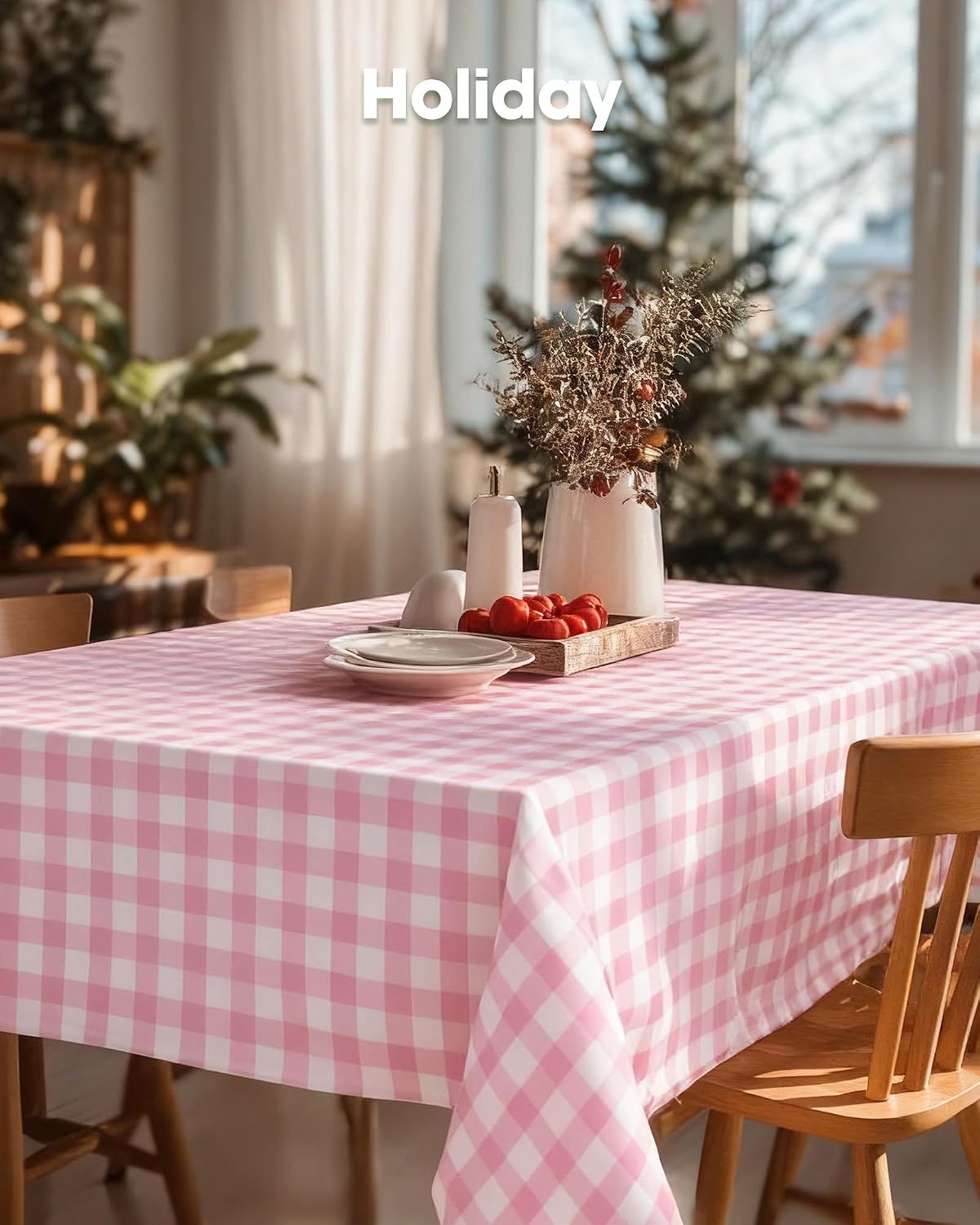 Plastic Table Cloth Disposable 8 Pack 54 x 108 Inch, Pink Plaid