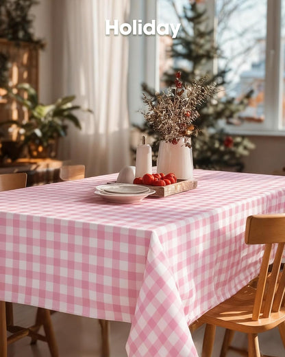 Plastic Table Cloth Disposable 8 Pack 54 x 108 Inch, Pink Plaid