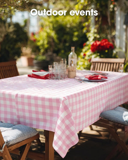 Plastic Table Cloth Disposable 8 Pack 54 x 108 Inch, Pink Plaid