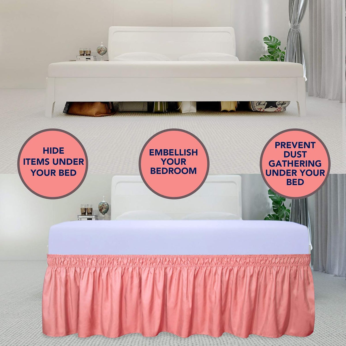 Wrap Around Ruffled Bed Skirt, Pink, Twin/Full - 22" Drop
