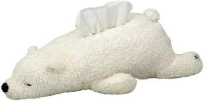 Super Soft Plush Polar Bear Tissue Box Cover Cute Paper Holder Napkin Box for Car Home Bathroom Kitchen Office(White Brown Pink)
