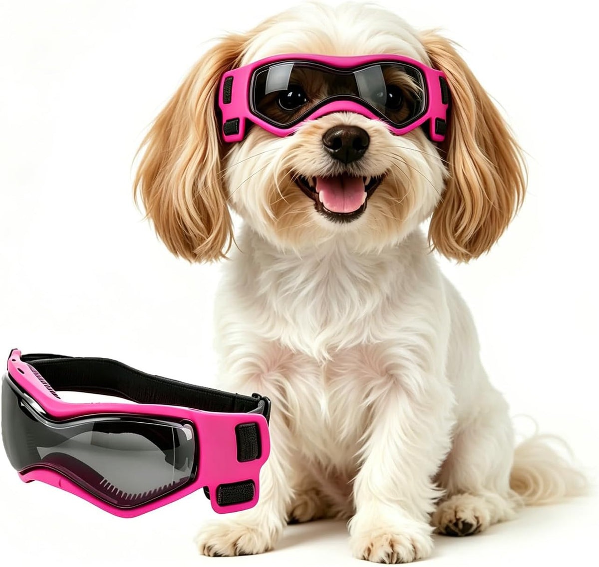 Small Breed Dog Goggles, Pink Sunglasses with UV Protection and Adjustable Straps