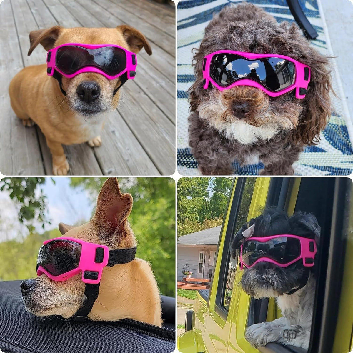 Small Breed Dog Goggles, Pink Sunglasses with UV Protection and Adjustable Straps